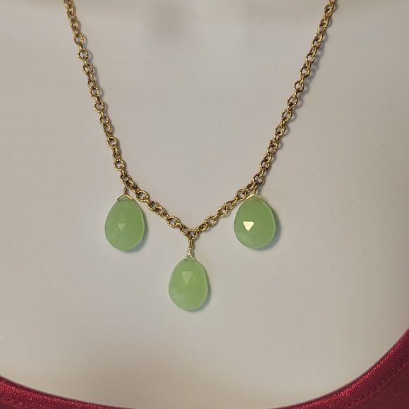 Nashelle Grape Green Faceted Teardrop Quartz Necklace On Gold Filled Link Chain - Picture 4 of 8